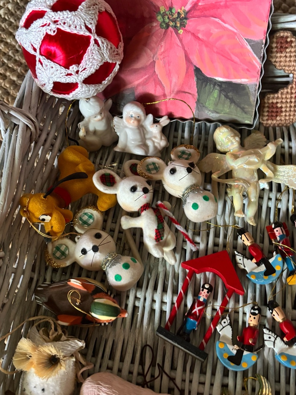 Large lot: Flocked/Handmade/Vintage Christmas Ornaments.